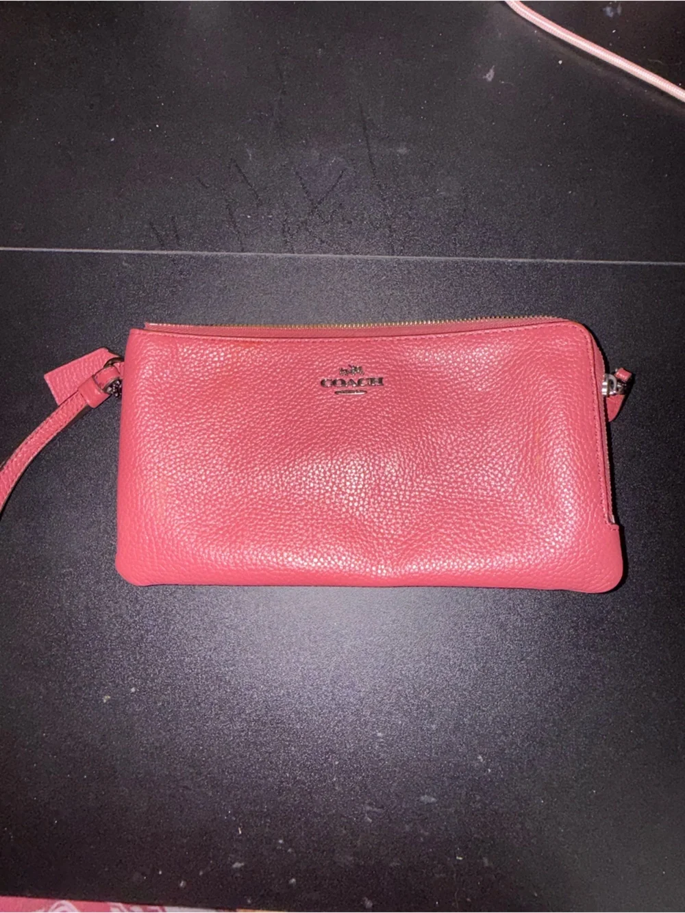 Coach Pebbled Leather Wristlet Clutch - Coral Pink
